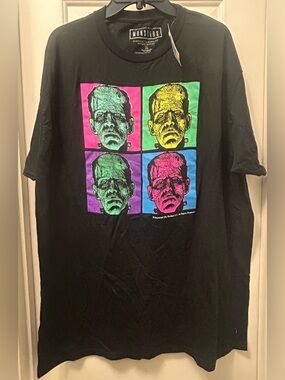 Frankenstein Graphic Tee with Neon Pop-Art Faces unisex